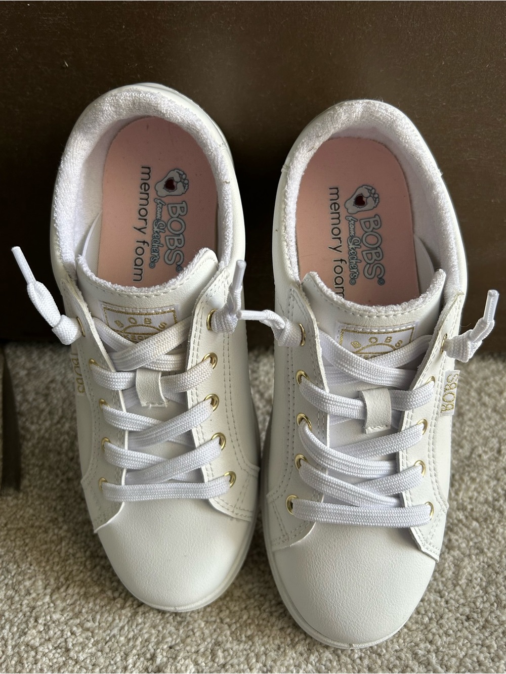 BOBS from Skechers Women's White Lace-Up Sneakers with Gold Accents